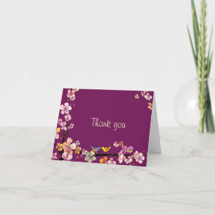 Kissing Birds Plum Wedding Thank You Card
