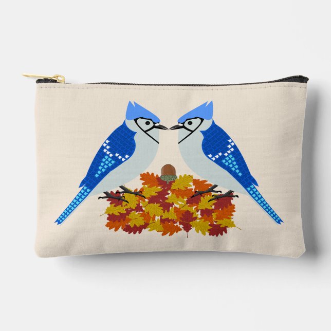 Kissing Blue Jays Fall Wedding Accessory Pouch (Front)