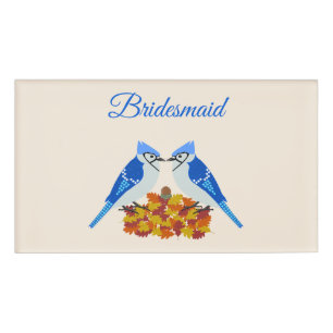 Kissing Blue Jays Fall Wedding Custom Bridesmaid Name Tag