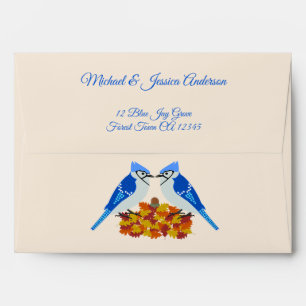 Kissing Blue Jays Fall Wedding Custom Envelope