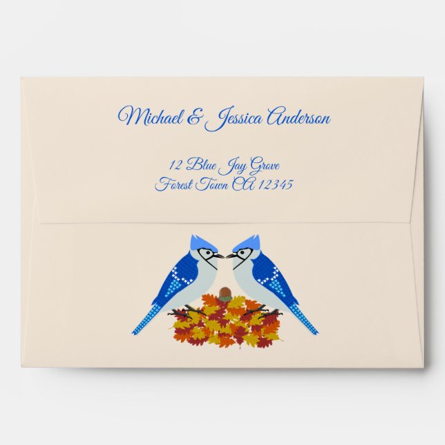 Kissing Blue Jays Fall Wedding Custom Envelope (Back (Top Flap))