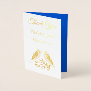 Kissing Blue Jays Fall Wedding Custom Foil Card