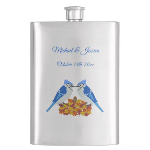 Kissing Blue Jays Fall Wedding Custom Hip Flask