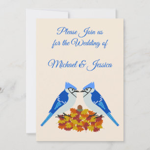 Kissing Blue Jays Fall Wedding Custom Invitation