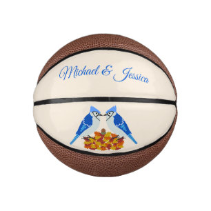 Kissing Blue Jays Fall Wedding Custom Names Mini Basketball
