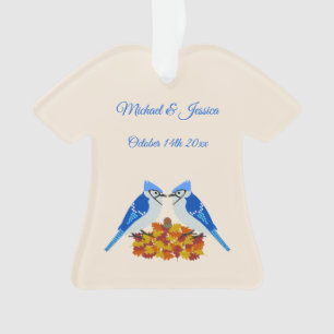 Kissing Blue Jays Fall Wedding Custom Ornament