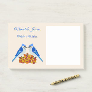 Kissing Blue Jays Fall Wedding Custom Post-it Notes
