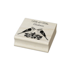 Kissing Blue Jays Fall Wedding Custom Rubber Stamp
