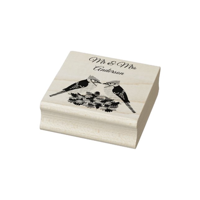 Kissing Blue Jays Fall Wedding Custom Rubber Stamp (Stamp)