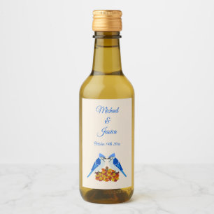 Kissing Blue Jays Fall Wedding Custom Wine Label