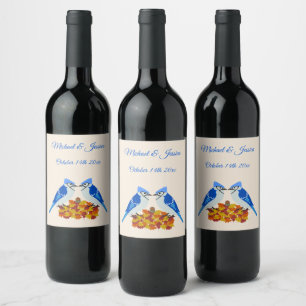 Kissing Blue Jays Fall Wedding Custom Wine Label