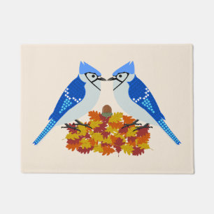 Kissing Blue Jays Fall Wedding Doormat