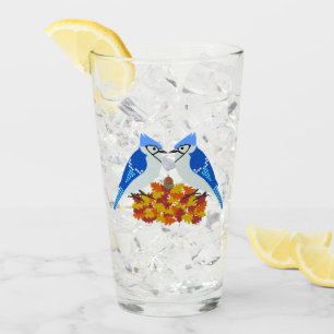 Kissing Blue Jays Fall Wedding Glass