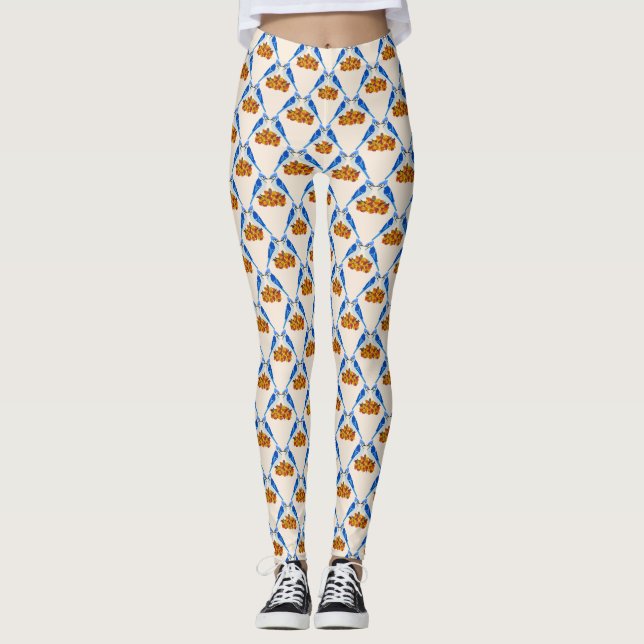 Kissing Blue Jays Fall Wedding Patterned Leggings (Front)
