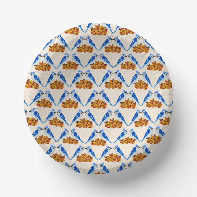 Kissing Blue Jays Fall Wedding Patterned Paper Plate (Front)