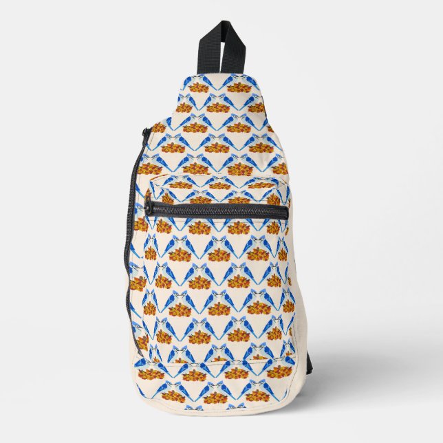 Kissing Blue Jays Fall Wedding Patterned Sling Bag (Front)