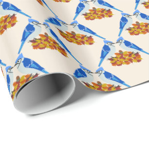 Kissing Blue Jays Fall Wedding Patterned Wrapping Paper