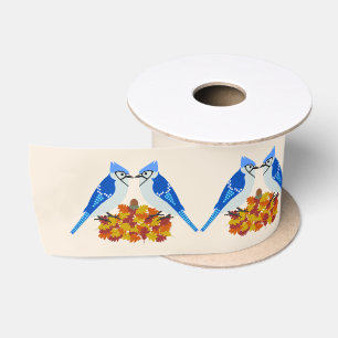 Kissing Blue Jays Fall Wedding Satin Ribbon