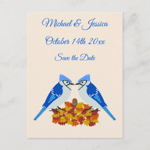 Kissing Blue Jays Fall Wedding Save the Date Postcard