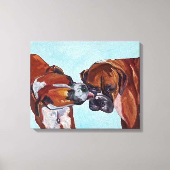Kissing Boxers Art Portrait Canvas Print (Front)