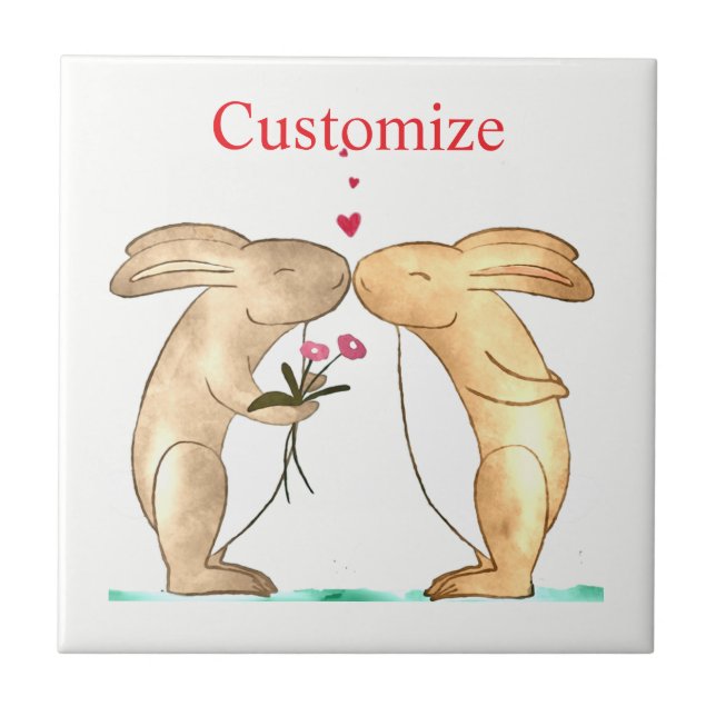 Kissing Bunny Couple Thunder_Cove Tile (Front)