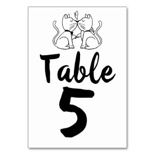 Kissing Cats Kitty Modern Black White Wedding   Table Number