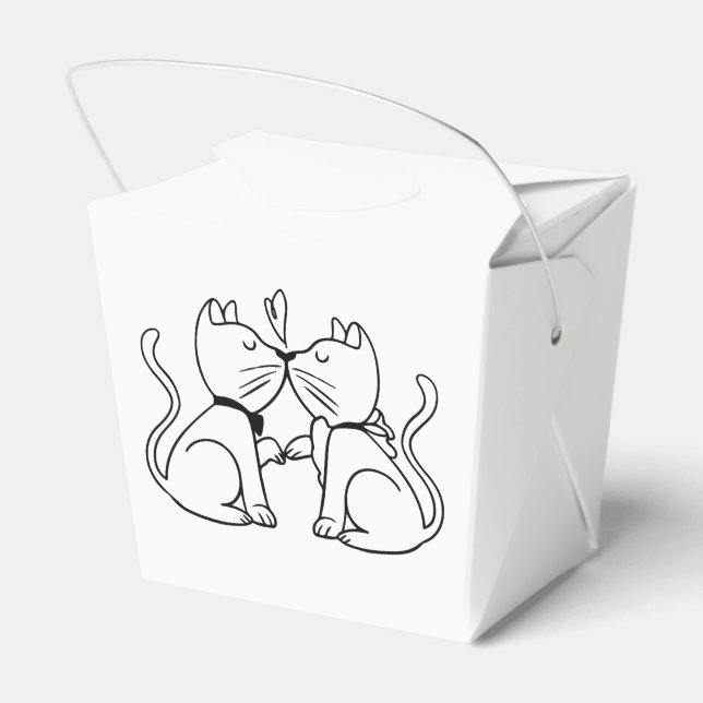Kissing Cats Wedding Bridal Shower Black White Favour Box (Back Side)