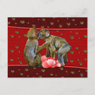 Kissing Chimpanzees Floating Hearts Postcard