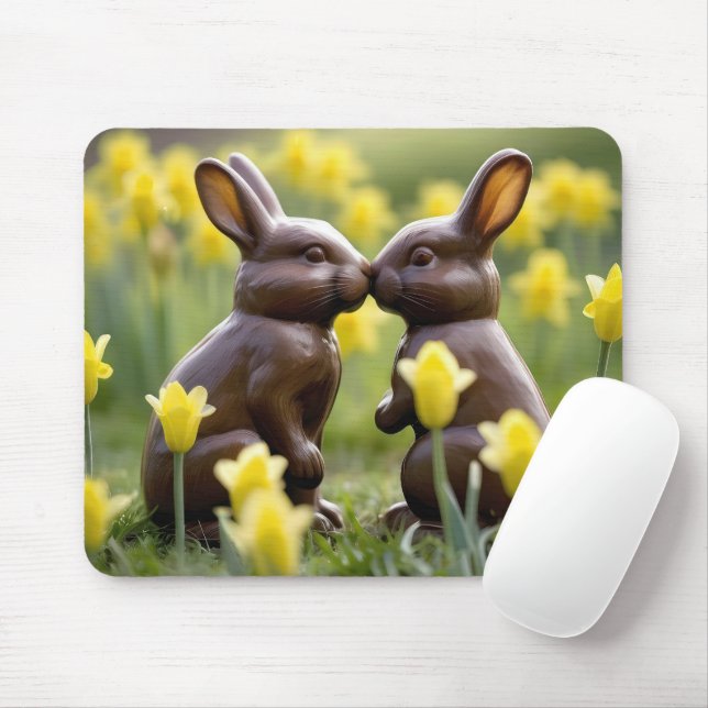 Kissing Chocolate Easter Bunnies Mouse Mat (With Mouse)