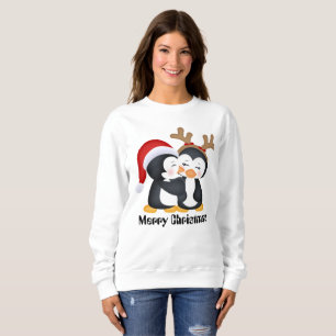 Kissing Christmas Holiday penguins add message Sweatshirt