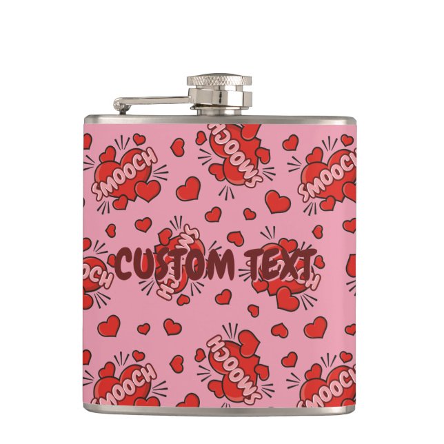 Kissing Comic Sound Effect Pattern Hip Flask (Front)