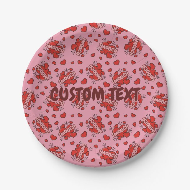 Kissing Comic Sound Effect Pattern Paper Plate (Front)