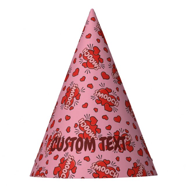 Kissing Comic Sound Effect Pattern Party Hat (Front)