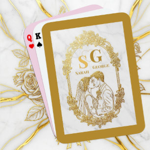 Kissing Couple, Gold Wedding, Frame, Initials Playing Cards