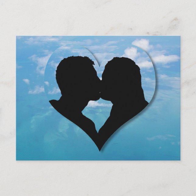 Kissing Couple Silhouette - Blue Skies Postcard (Front)