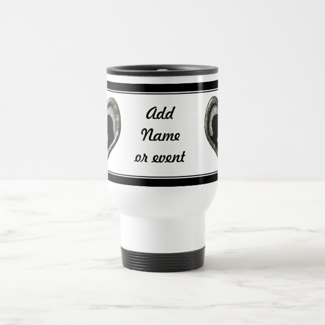 Kissing Couple Silhouette on Camouflage Heart Travel Mug (Center)