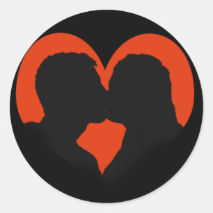 Kissing Couple Silhouette on Red Heart Classic Round Sticker