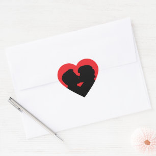 Kissing Couple Silhouette on Red Heart Heart Sticker