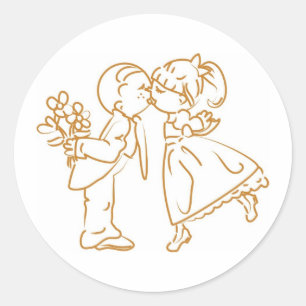 Kissing Couple Sketch Classic Round Sticker