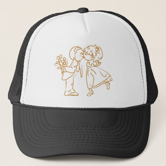 Kissing Couple Sketch Trucker Hat (Front)