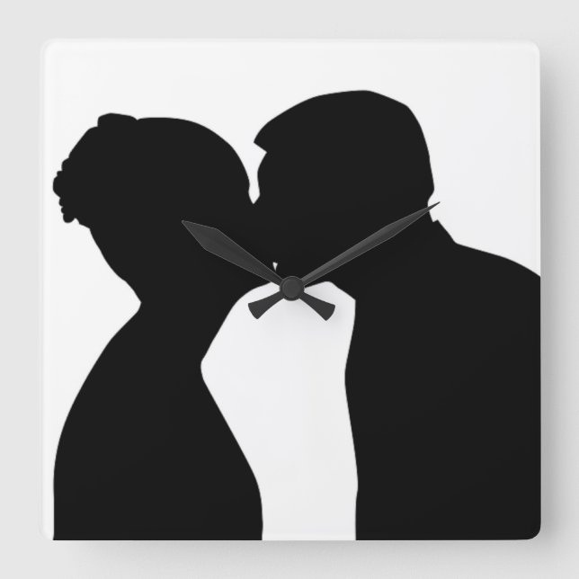 KISSING COUPLE SQUARE WALL CLOCK (Front)