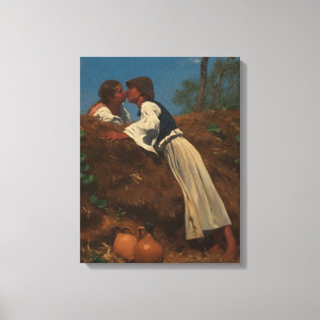 Kissing Couple (The Kiss) (by von Pettenkofen) Canvas Print (Front)