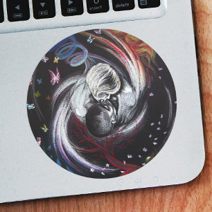 Kissing couple Yin Yang Love Surreal drawing art Classic Round Sticker