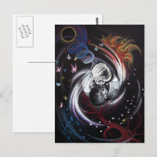 Kissing couple Yin Yang Love Surreal drawing art Postcard