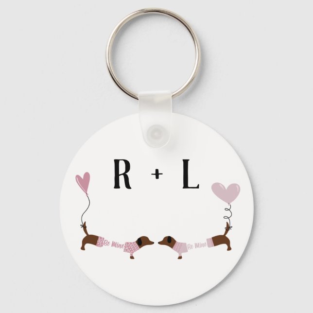 Kissing Dachshunds Sweet Dog Love Custom Name Key Ring (Front)