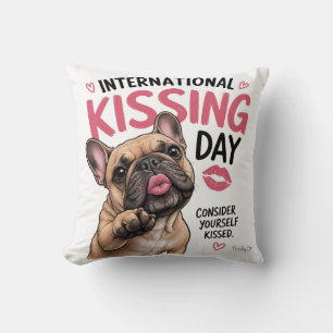 Kissing Day French Bulldog Throw Pillow