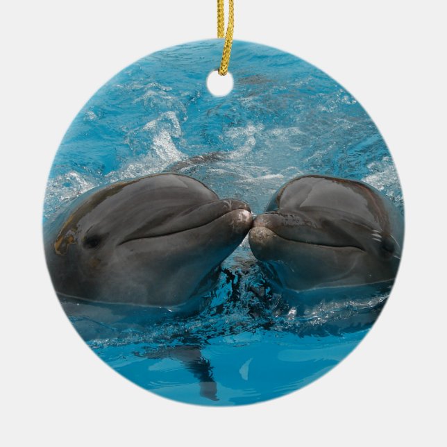 Kissing Dolphins Ceramic Tree Decoration (Front)