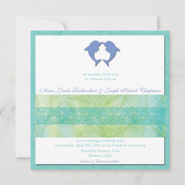 Kissing Dolphins - Custom Order Wedding invites (Front)