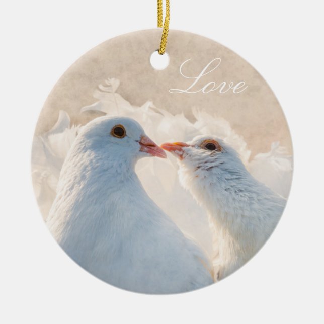 Kissing Doves - Love Ceramic Tree Decoration (Front)