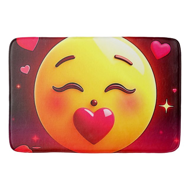 Kissing Emoji Blowing Hearts Bath Mat (Front)